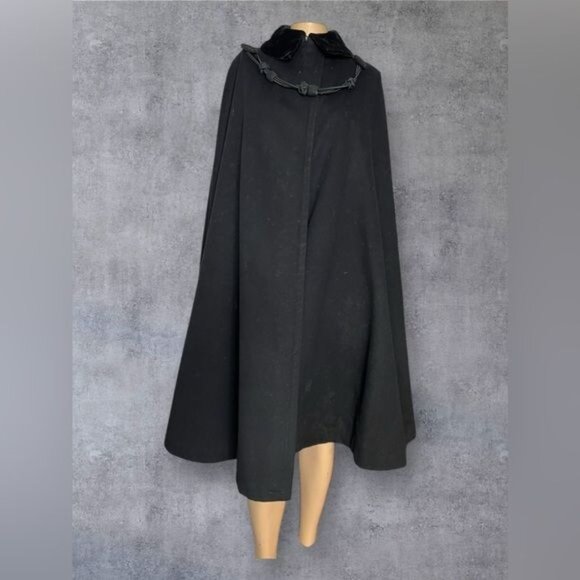 Vintage Black Wool Cape by Kahn Tailoring Co. - Picture 2 of 13